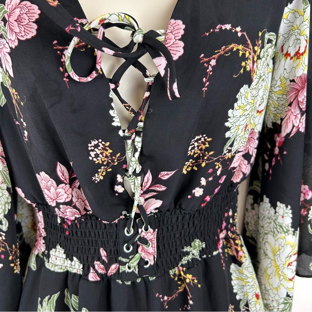 Maurices Dark Floral Babydoll Mini Dress sz XS Dark Romantic Fairy - Picture 3 of 13
